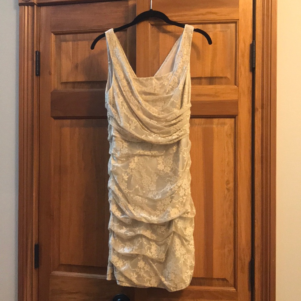 Champagne lace cocktail dress